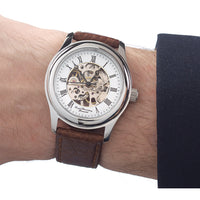 Royal Observatory Greenwich Chrome Circular Skeleton Watch with Brown Strap