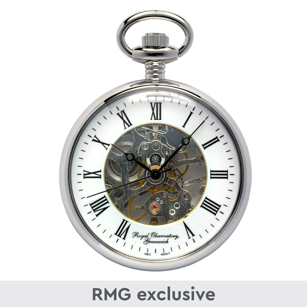 Royal Observatory Greenwich Chrome Skeleton Pocket Watch - 