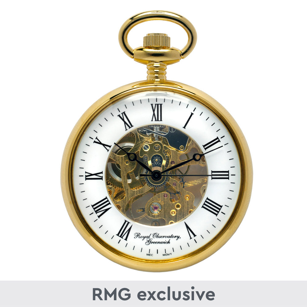 Royal Observatory Greenwich Gold Skeleton Pocket Watch - 