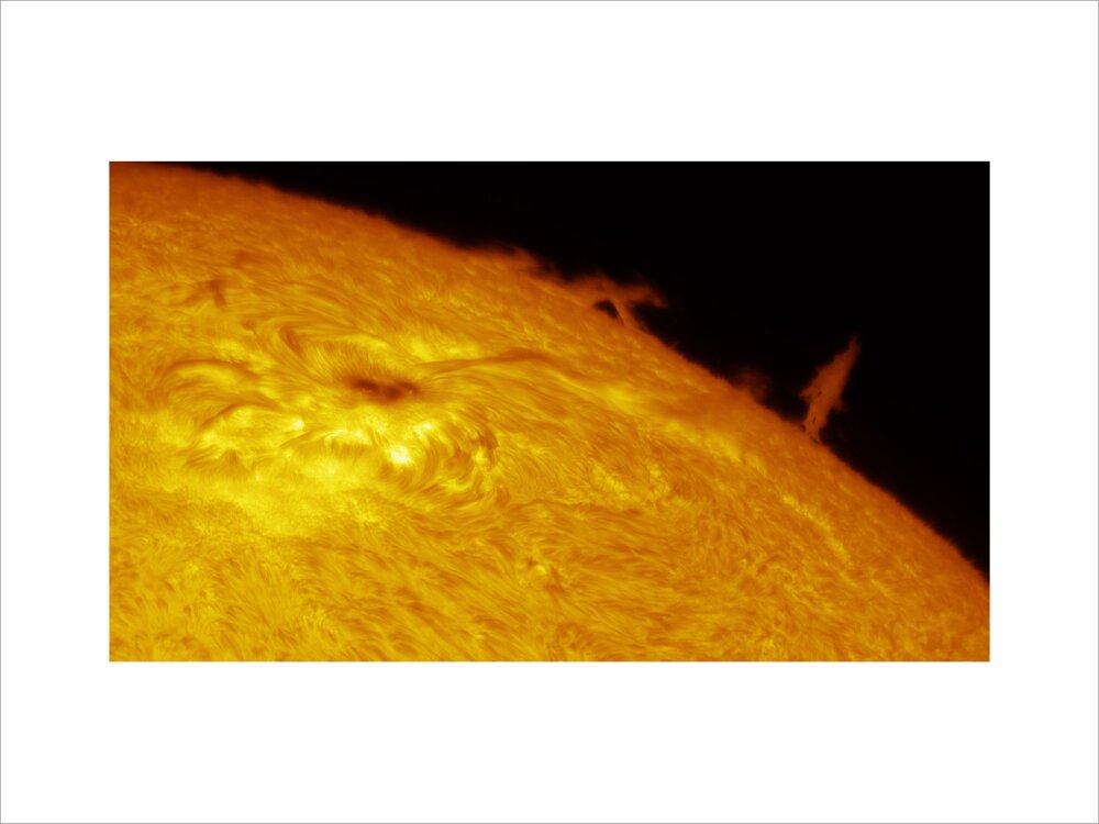 Solar Limb Prominence and Sunspot
