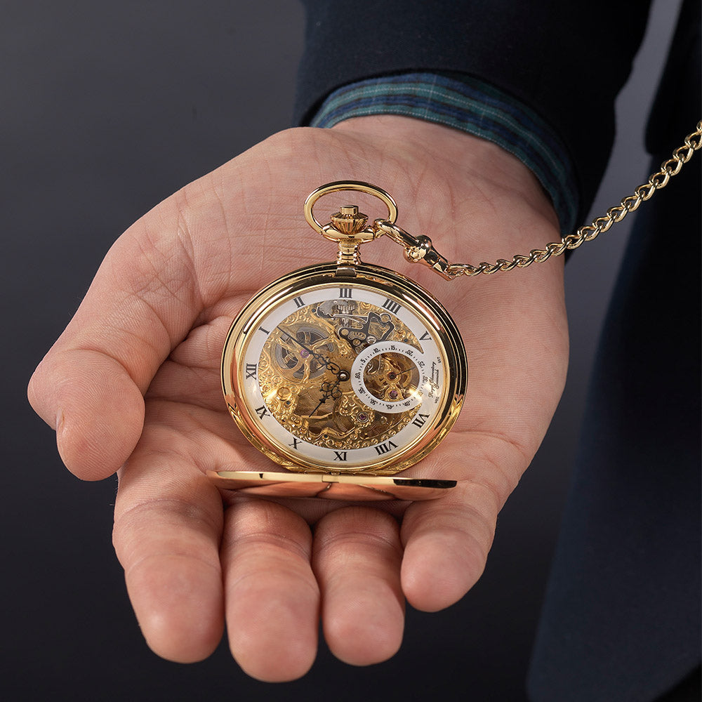 Royal Observatory Greenwich Gold Double Hunter Full Skeleton Pocket Watch - 