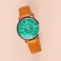 The Camden Watch Company GMT Watch Green Dial with Tan Strap