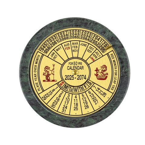 Round paperweight with 50 years calendar