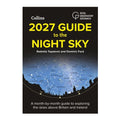 Front cover of the book '2027 Guide to the Night Sky' by Collins, featuring a black background, large yellow title text, and a blue night-sky constellation illustration with silhouetted mountain shapes along the bottom. Visible brands include Royal Observatory Greenwich and Collins.