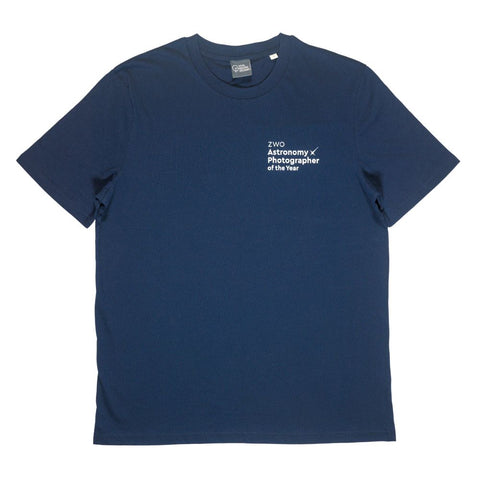 Navy blue t-shirt with white text 'ZWO Astronomy Photographer of the Year'