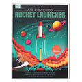 Box for an air-powered rocket launcher with space-themed design