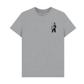 Grey t-shirt with a small black astronaut graphic on chest