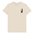 Beige t-shirt with a black astronaut graphic on the chest