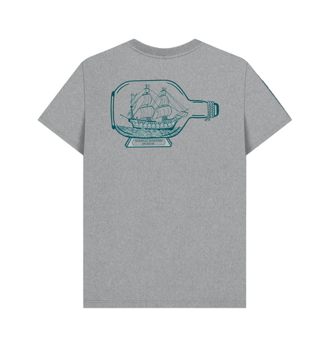 Athletic Grey Organic Cotton T-Shirt with a Ship in a Bottle design Back