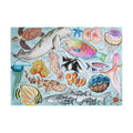 Illustrated puzzle with various sea creatures on a blue background