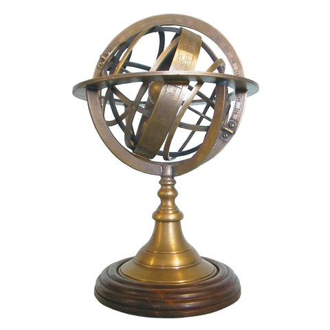 Large Bronze Armillary Sphere with wooden base. 