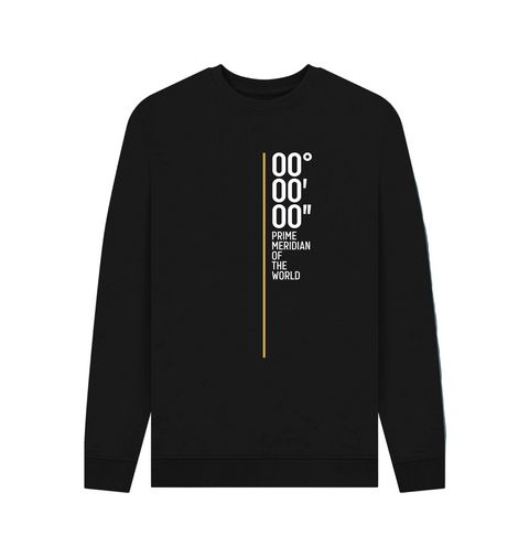 Black Prime Meridian of the World Printed Sweatshirt with zero degrees logo