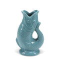 Teal blue ceramic fish-shaped vase 