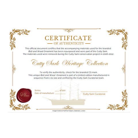 Certificate of Authenticity for Cutty Sark Heritage Collection with decorative elements and text.