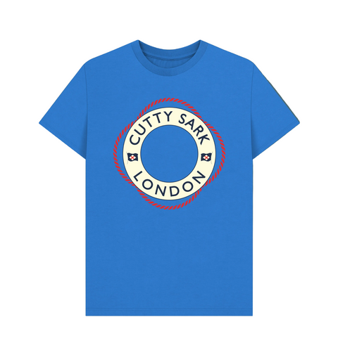 Bright Blue t-shirt with Cutty Sark London life ring design on the front