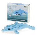Model brick kit packaging for building a dolphin with Rex London branding.