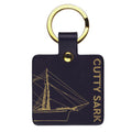 Navy recycled leather keyring features an outline image in gold of the iconic Cutty Sark.