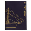 Foil-stamped notebook featuring an outline image of the Cutty Sark tea clipper.