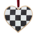 Heart-shaped hanging decoration with black and white check pattern 