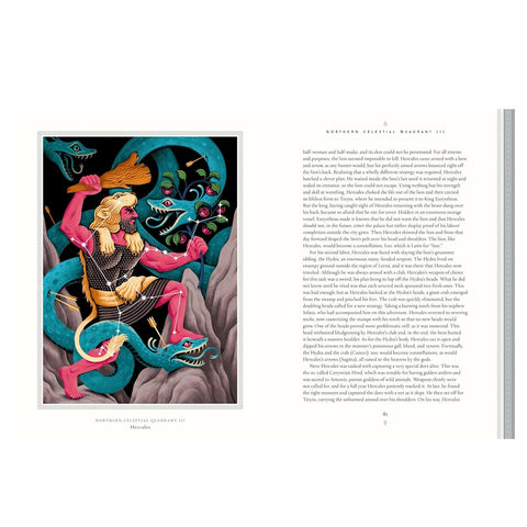 Illustration of a creature with human-like features and snake-like body on a page with text.