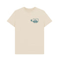 Beige t-shirt with a graphic of a bottle containing cutty sark ship 