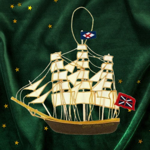 Embroidered Cutty Sark ship design decoration.