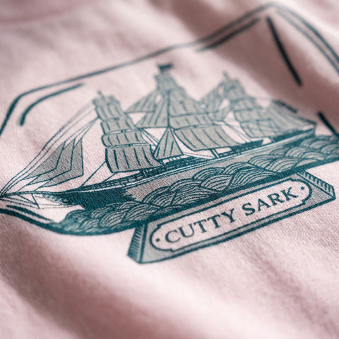 Cutty Sark ship in bottle illustration design printed onto a t-shirt