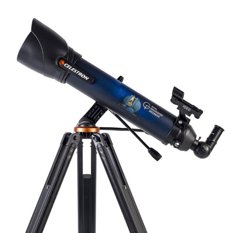 Black and blue telescope with Celestron and Royal Observatory Greenwich logos.