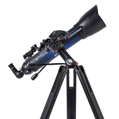 Black and blue telescope with Celestron and Royal Observatory Greenwich logos.