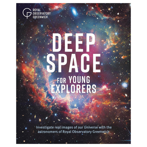 Book cover of 'Deep Space for Young Explorers' with space-themed design and Royal Observatory Greenwich logo.