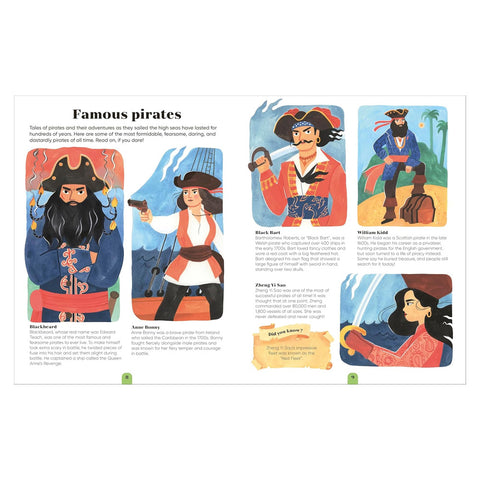 Illustrations of famous pirates with descriptive text 
