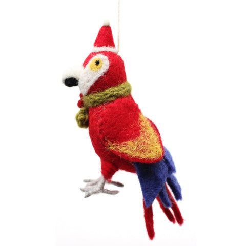 Red parrot ornament with a green scarf o