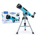 GeoSafari Starview Telescope, sky blue and black on a silver tripod.