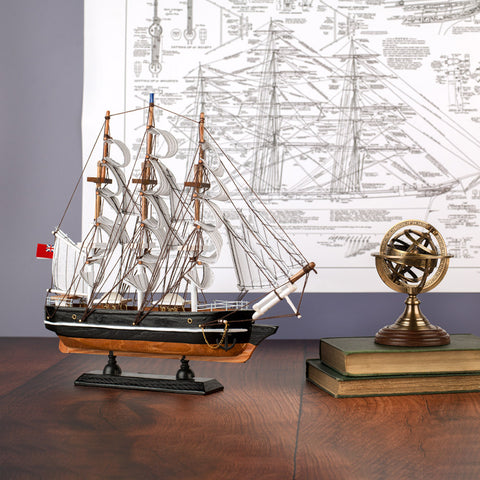 A ship model, ship plan and replica astrolabe.