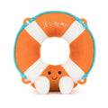 Plush toy life preserver ring with a smiling face, branded with 'Jellycat'.