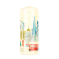 Christmas pillar candle decorated with images on London buildings
