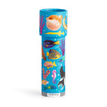 Toy packaging with colorful underwater animal illustrations on a blue background