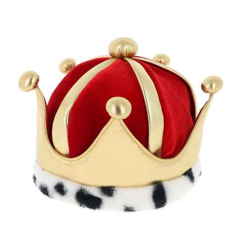 Gold, red, black and white plush toy crown.