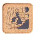 Cork square tray with printed ap of British Isles