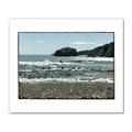 Linocut of the seashore at Maen Gwenonwy.