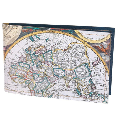 Card holder with colourful world map design.