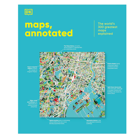 Book cover of 'Maps, Annotated' by DK with a colourful map on