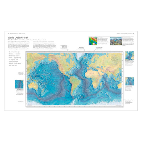Map of the world ocean floor with text 