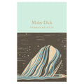 Book cover of 'Moby-Dick' by Herman Melville with a whale illustration on a teal and brown background.