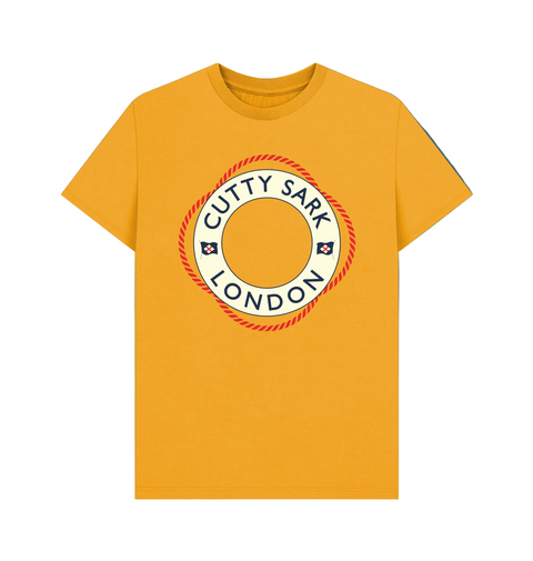 Mustard colour t-shirt with Cutty Sark London life ring design on the front