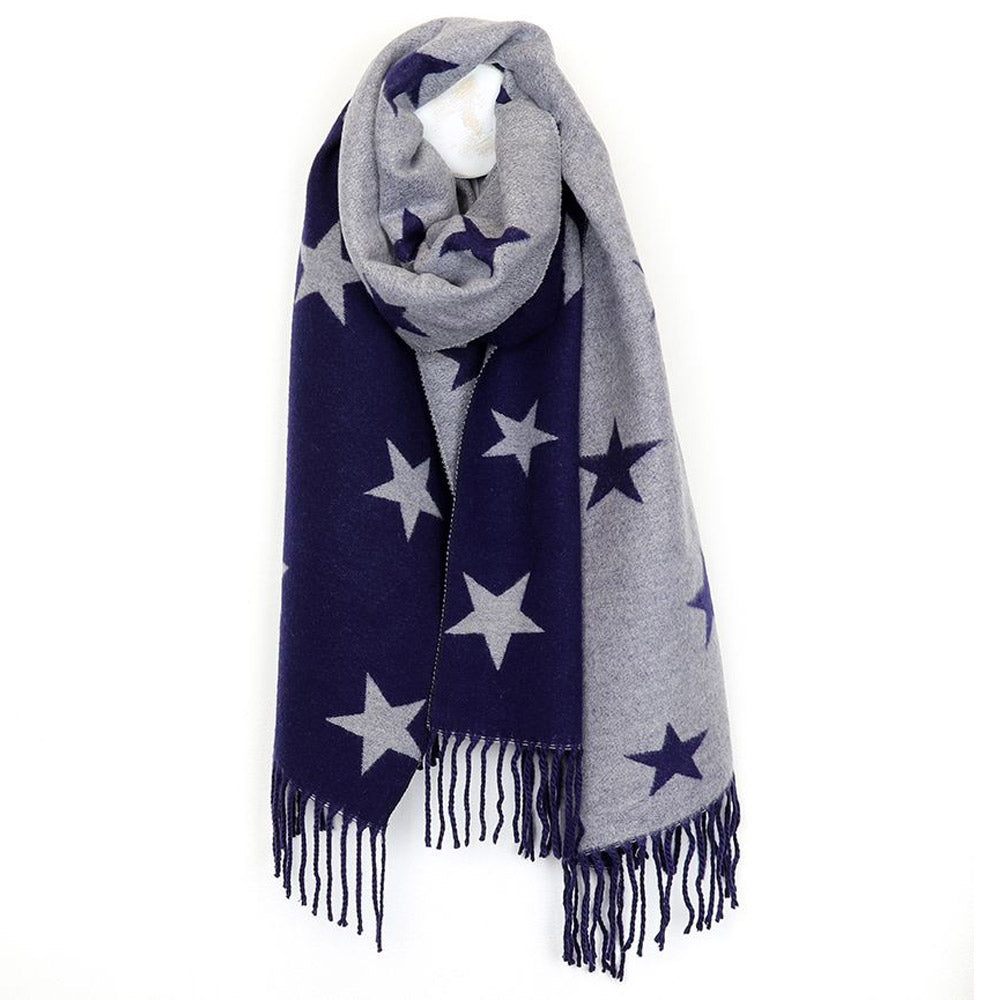 Navy and Grey Stars Scarf - 