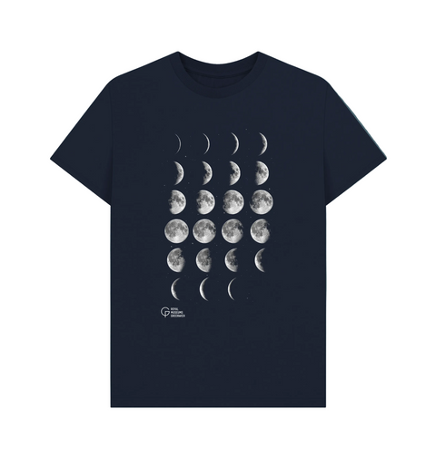 Navy Blue t-shirt with white moon phase print and 'Royal Museums Greenwich' logo.