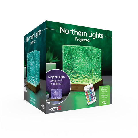 Boxed 'Northern Lights' projector with green light display