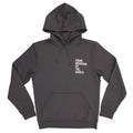 Dark grey hoodie with a pocket and a white Prime Meridian logo on the chest.