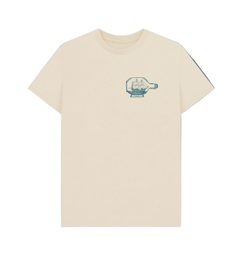 Oat Organic Cotton T-Shirt with a Ship in a Bottle design